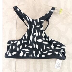 L Space‎ by Monica Wise Black White Print Cross Back Halter Bikini Top S